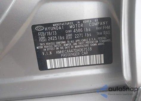 2013 Hyundai Sonata Hybrid Limited z USA, uszkodzony, nr VIN KMHEC4A47DA067518